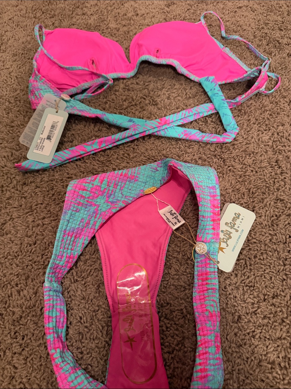 Luli fama bikini Pink & Aqua glitter Bikini Set - Picture 3 of 4
